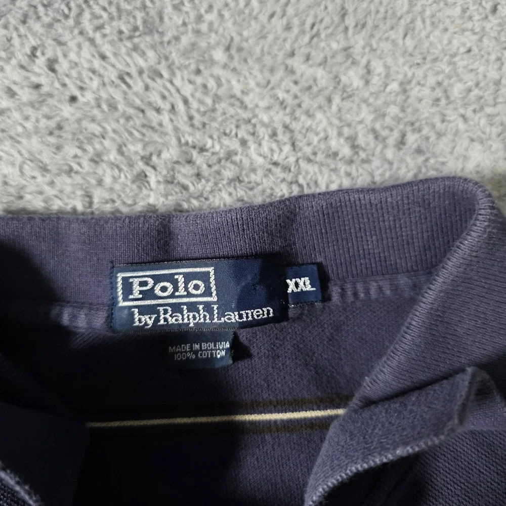 Polo Ralph Lauren Mens XXL Polo Shirt Navy Blue Striped Long Sleeve Cotton Pony
